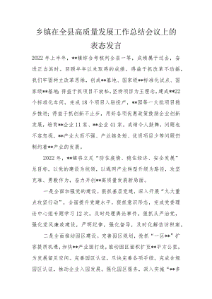 乡镇在全县高质量发展工作总结会议上的表态发言.docx