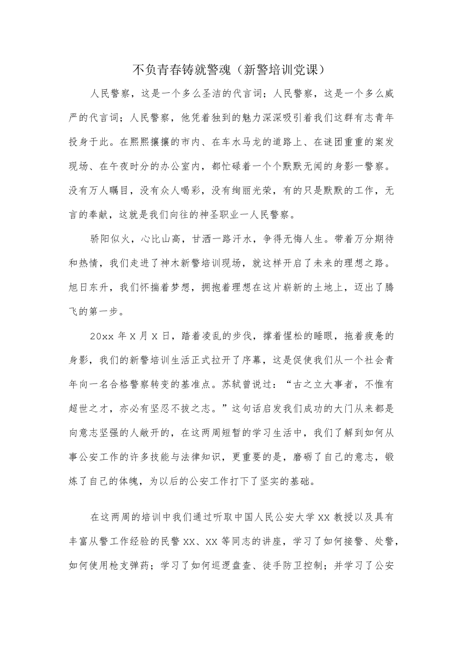 不负青春 铸就警魂(新警培训党课).docx_第1页
