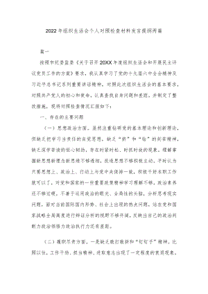 2022组织生活会个人对照检查材料发言提纲两篇.docx