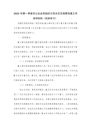 2022第一季度非公企业党组织示范点交叉观摩党建工作讲评材料.docx