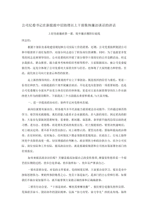 公司纪委书记在新提拔中层助理以上干部集体廉洁谈话的讲话.docx