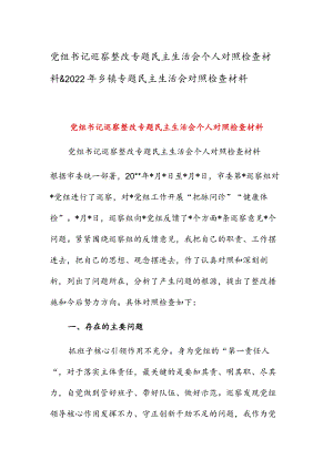 党组书记巡察整改专题民主生活会个人对照检查材料 & 2022年乡镇专题民主生活会对照检查材料.docx