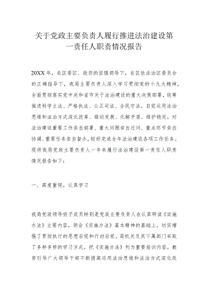 关于党政主要负责人履行推进法治建设第一责任人职责情况报告.docx