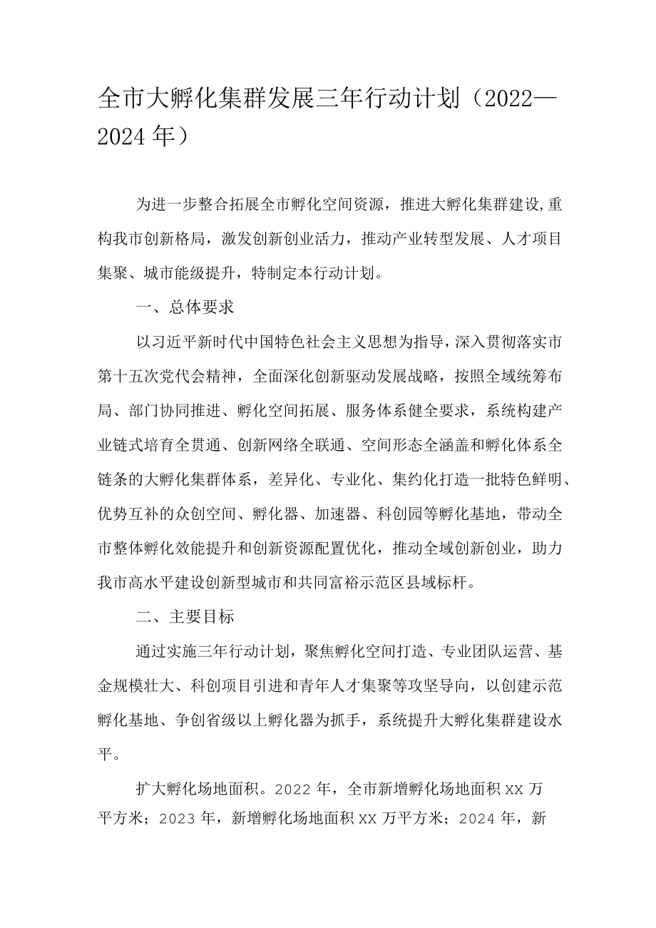 全市大孵化集群发展三年行动计划(2022—2024年).docx_第1页