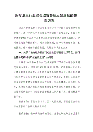 医疗卫生行业综合监管督察反馈意见的整改方案.docx