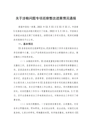 关于涉粮问题专项巡察整改进展情况通报.docx