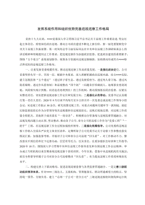 发挥系统作用和组织优势 完善巡视巡察工作格局.docx