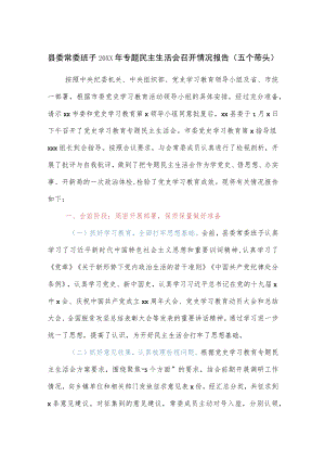 县委常委班子专题民主生活会召开情况报告（五个带头）.docx