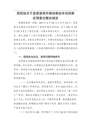 局党组关于县委营商环境巡察组专项巡察反馈意见整改报告 (2).docx