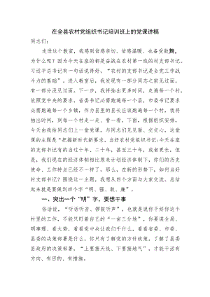 在全县农村党组织书记培训班上的党课讲稿.docx
