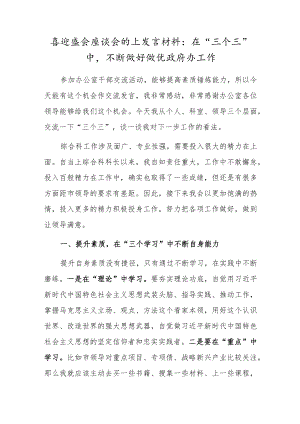 喜迎盛会座谈会的上发言材料：在“三个三”中不断做好做优政府办工作.docx