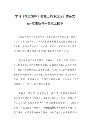 学习《推进领导干部能上能下规定》体会文章－推进领导干部能上能下.docx