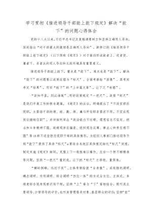 学习贯彻《推进领导干部能上能下规定》解决“能下”的问题心得体会.docx