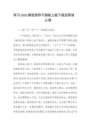 学习2022推进领导干部能上能下规定研读心得.docx