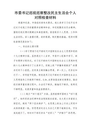 市委书记巡视巡察整改民主生活会个人对照检查材料.docx