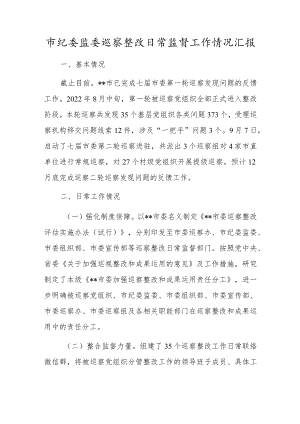 市纪委监委巡察整改日常监督工作情况汇报.docx