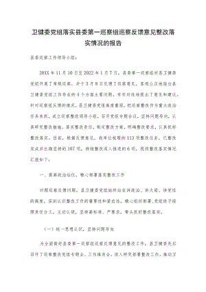 卫健委党组落实县委第一巡察组巡察反馈意见整改落实情况的报告.docx