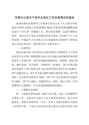 市委办公室关于软件正版化工作自查情况的报告.docx