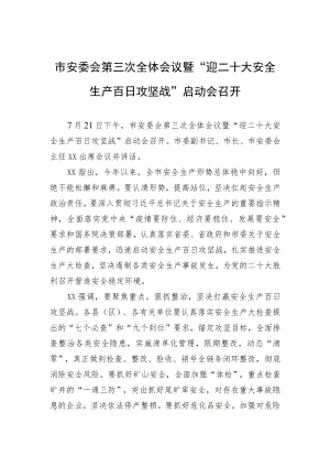 市安委会第三次全体会议暨“迎二十大安全生产百日攻坚战”启动会召开.docx