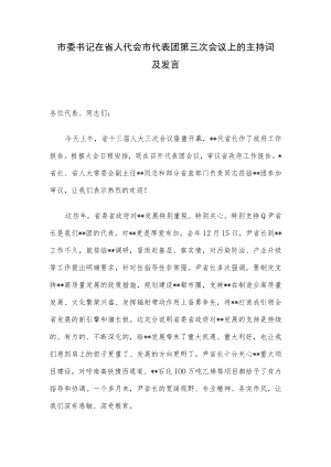 市委书记在省人代会市代表团第三次会议上的主持词及发言.docx