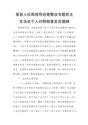 某县人社局领导巡查整改专题民主生活会个人对照检查发言提纲.docx