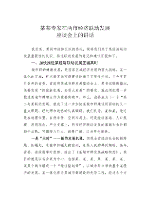 某某专家在两市经济联动发展座谈会上的讲话.docx