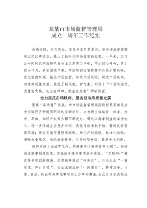 某市市场监督管理局成立一周年工作纪实.docx