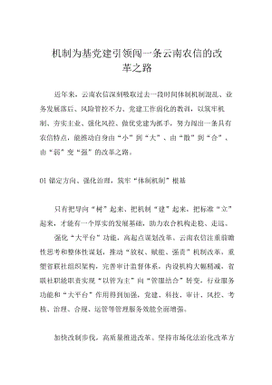 机制为基 党建引领 闯一条云南农信的改革之路.docx