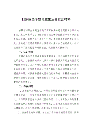 扫黑除恶专题民主生活会发言材料.docx