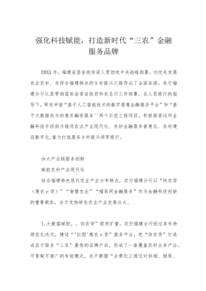 强化科技赋能打造新时代“三农”金融服务品牌.docx