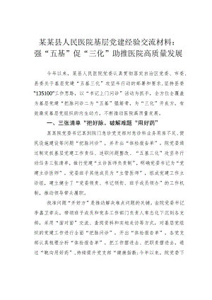 某某县人民医院基层党建经验交流材料：强“五基”促“三化”助推医院高质量发展.docx