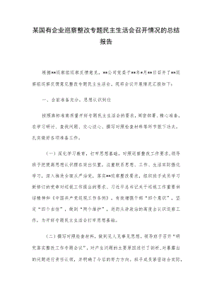某国有企业巡察整改专题民主生活会召开情况的总结报告.docx