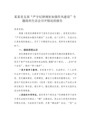 某某党支部“严守纪律规矩 加强作风建设”专题组织生活会召开情况的报告.docx