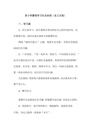 某小学暑假学习生活安排（含三方面）.docx
