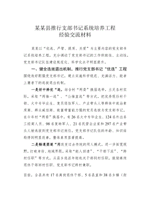某某县推行支部书记系统培养工程经验交流材料.docx