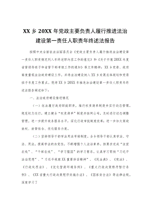 XX乡2021年党政主要负责人履行推进法治建设第一责任人职责年终述法报告.docx
