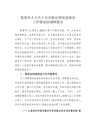 某某市人大关于全市稳定和促进就业工作情况的调研报告.docx