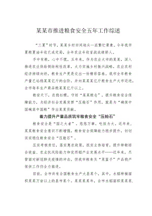 某某市推进粮食安全五年工作综述.docx