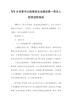 XX乡党委书记就推进法治建设第一责任人职责述职报告.docx