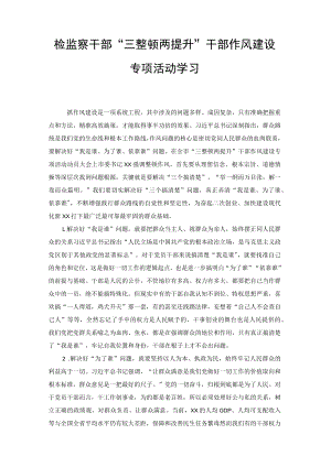 (2篇）检监察干部“三整顿两提升”干部作风建设专项活动学习心得发言材料.docx