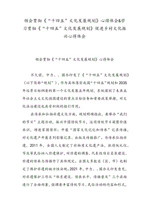 领会贯彻《“十四五”文化发展规划》心得体会 & 学习贯彻《“十四五” 文化发展规划》 促进乡村文化振兴心得体会.docx