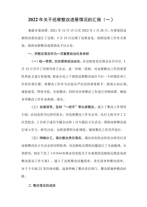 （2篇）2022年关于巡察整改进展情况的汇报及自查报告.docx
