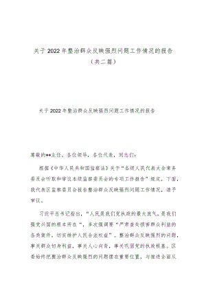 关于2022年整治群众反映强烈问题工作情况的报告（共二篇）.docx