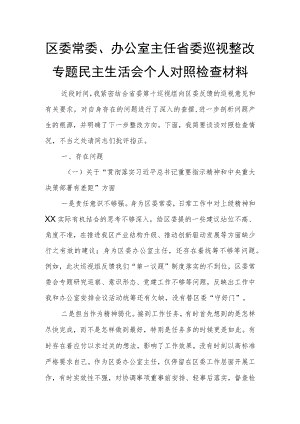 区委常委、办公室主任省委巡视整改专题民主生活会个人对照检查材料.docx