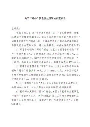 关于“两补”资金发放情况的自查报告.docx