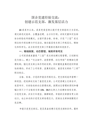 国企党建经验交流：创建示范支部激发基层活力.docx
