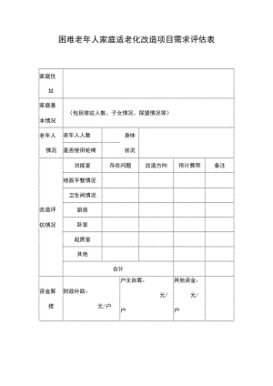 困难老年人家庭适老化改造项目需求评估表.docx