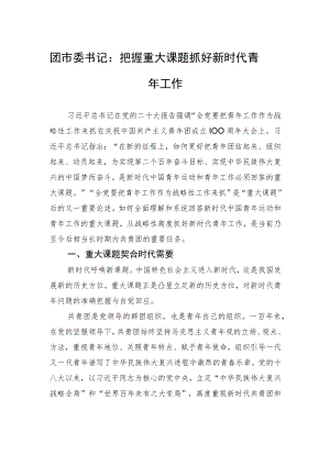 团市委书记：把握重大课题+抓好新时代青年工作（20221122）.docx