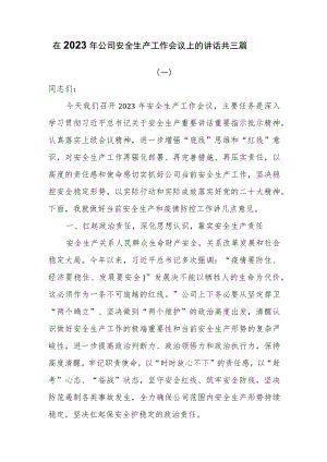 在2023年公司安全生产工作会议上的讲话共三篇.docx
