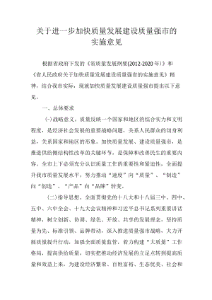 关于进一步加快质量发展建设质量强市的实施意见.docx